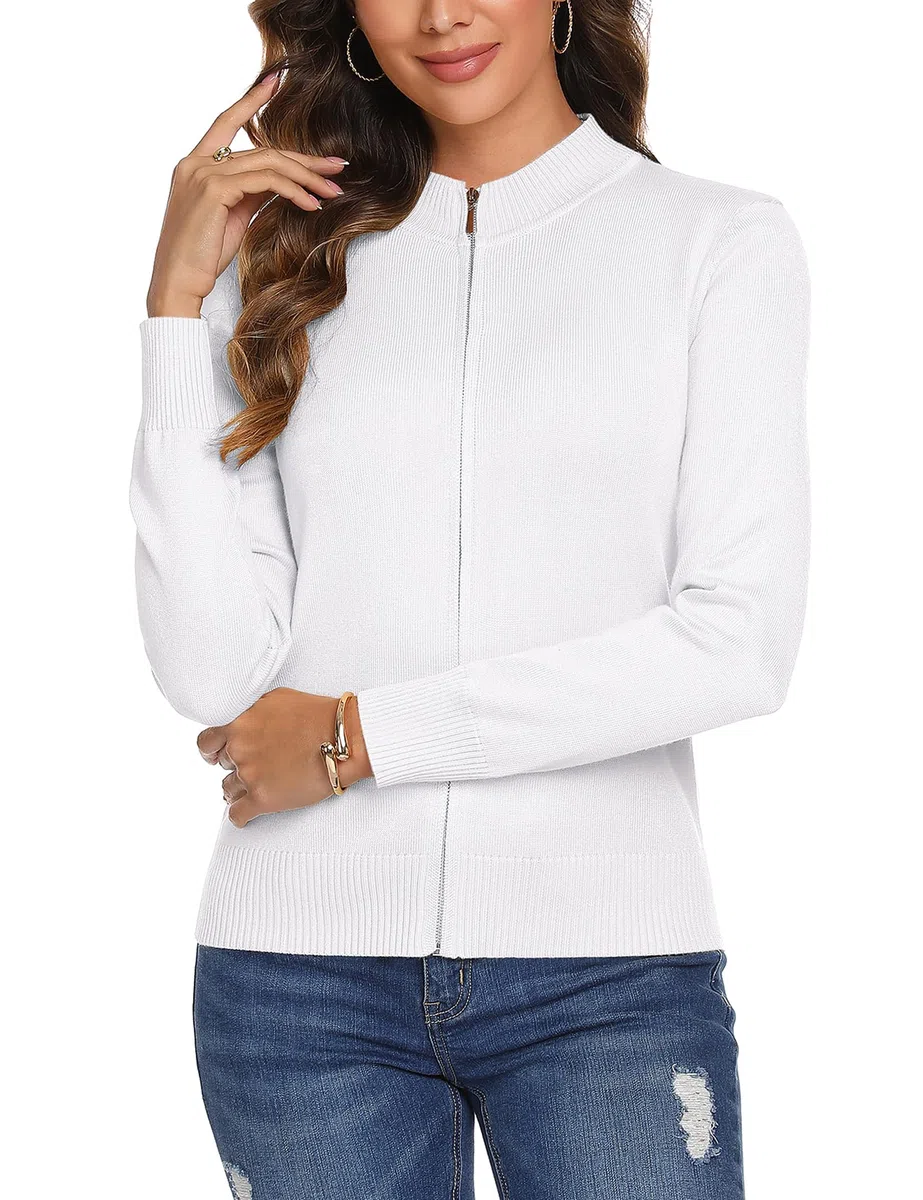 Aottori Cardigan Donna con Zip Maglione Cerniera Leggero Giacca in Maglia Elegante Golfino a Maniche Lunghe Pullover Aperta Casual per Primavera Autunno Invernale