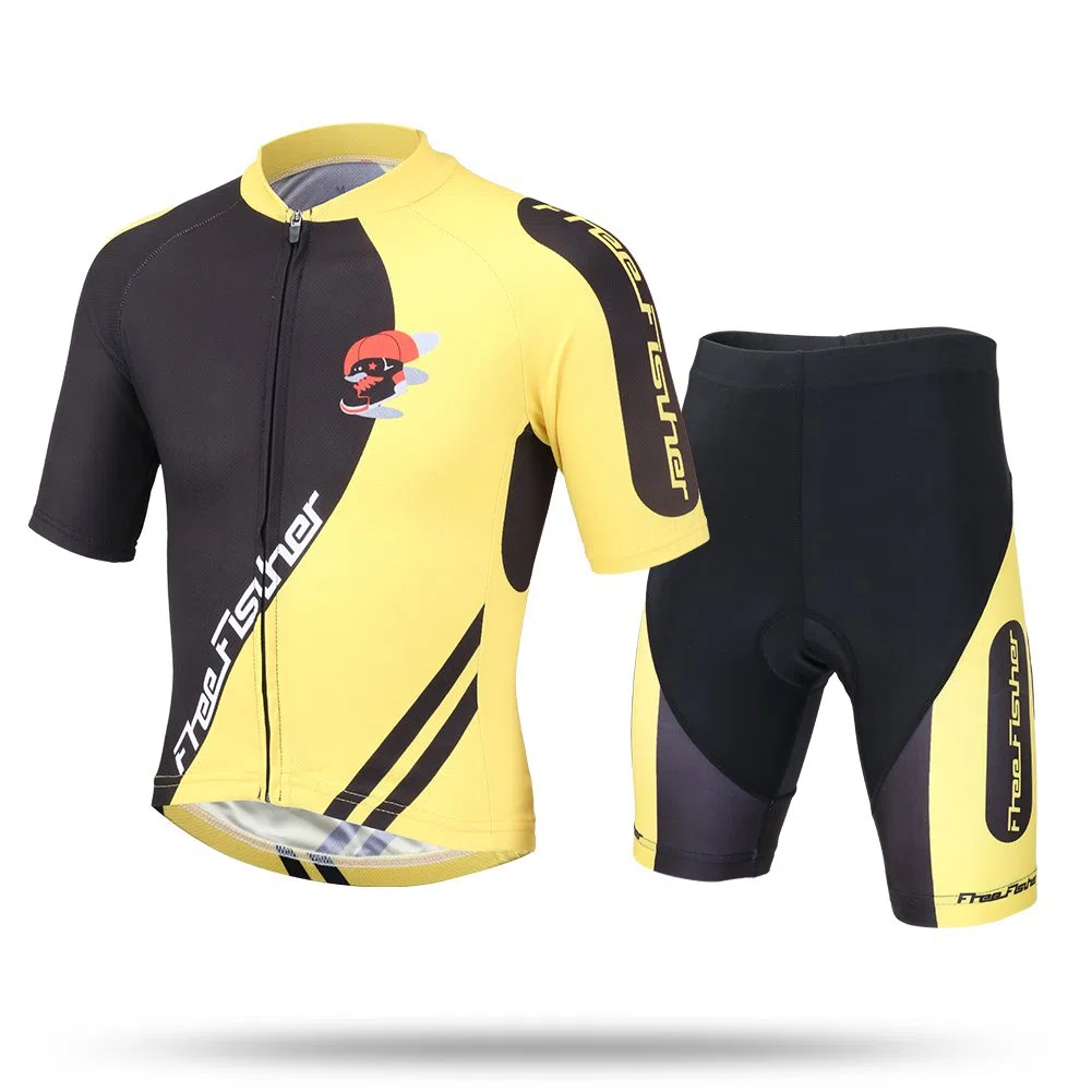 Set di Maglia Ciclismo per Bambino (Maglia Bici a Manica Corta + Pantaloncini con Imbottitura)