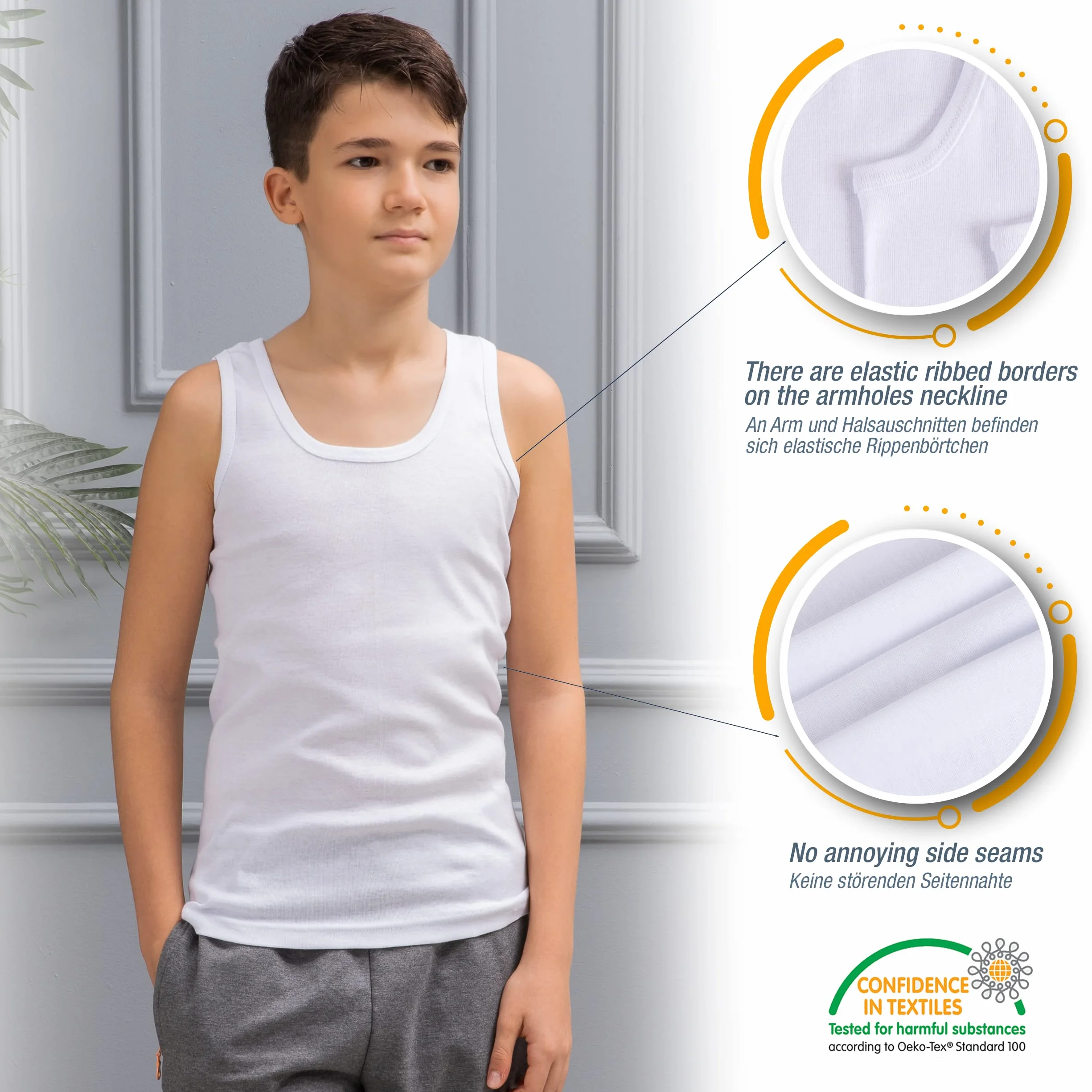 LOREZA ® 6 Canottiere da Bambino in 100% Cotone- Basics - 2-15 Anni