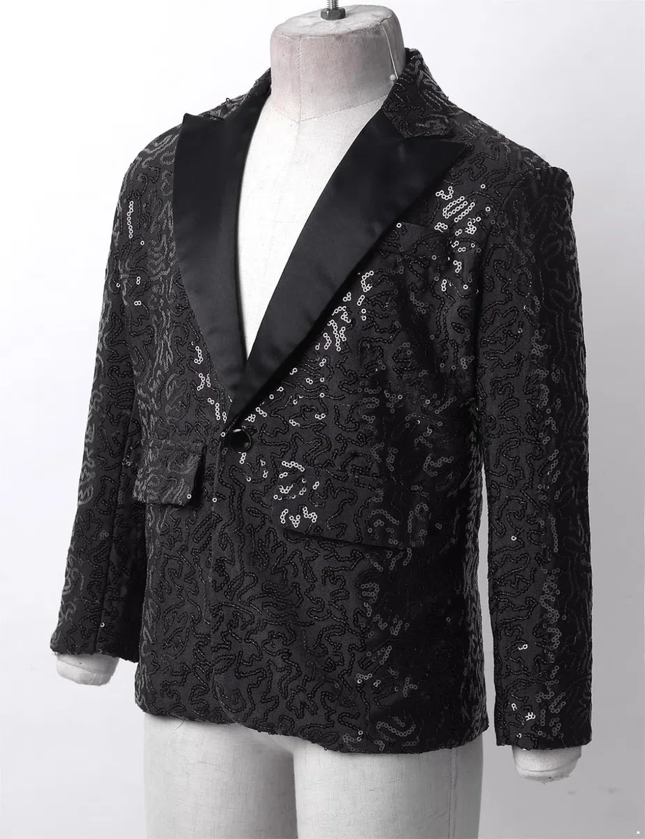 Freebily Blazer Bambini e Ragazzi Giacca con Paillettes Slim Fit Capotto Tuxedo Giacche Eleganti Vestiti da Cerimonia Nuziale Blazer Smoking Battesimo Matrimonio, 6-16 Anni