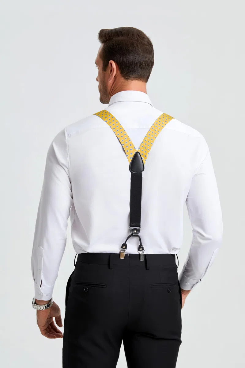HISDERN Paisley Bretelle per uomo con molto forte 6 clip Bretelle Heavy Duty Bretelle regolabili in stile Y Papillon e fazzoletto da taschino Set