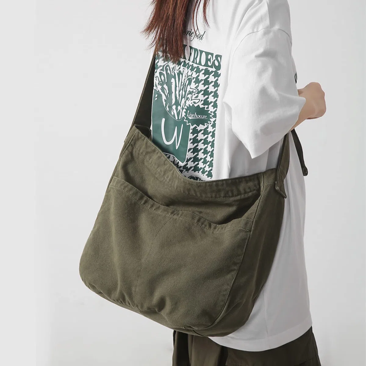 X SIM FITNESSX Unisex perizoma Bag Oxford borsa a tracolla singola per donna Shopping Bag quotidiano/ufficio/scuola/viaggio borsa in tessuto di moda (Verde Scuro)