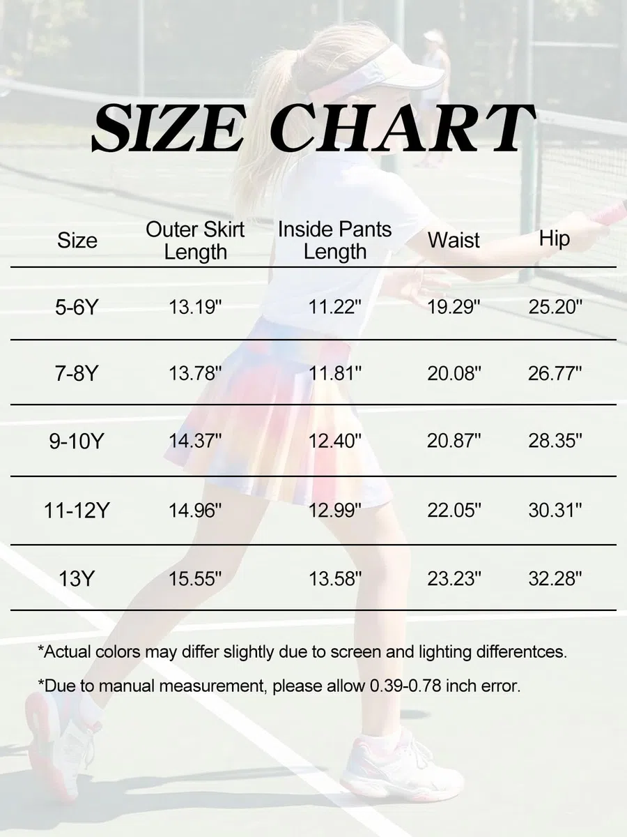 Valcatch Girls Athletic Skort Gonna da Tennis Tie-Dye a Vita Alta con Pantaloncini Golf Gonna Corta fluida Gonna a Pieghe Sportiva da Corsa con Tasche e Fodera in Spandex 3 4 5 6 7 8 9 10 11 12 13T