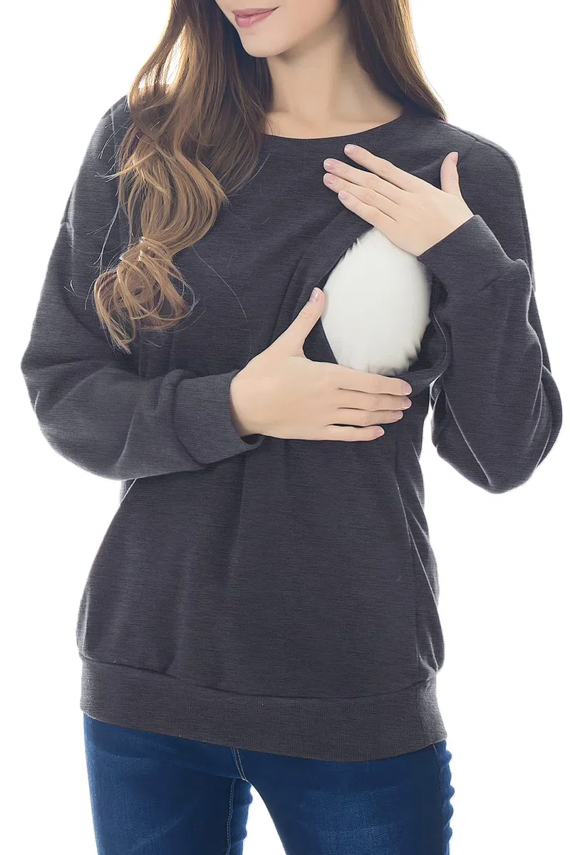 Smallshow Felpa per Allattamento in Lana Top per Allattamento con Maniche Lunghe Deep Grey L