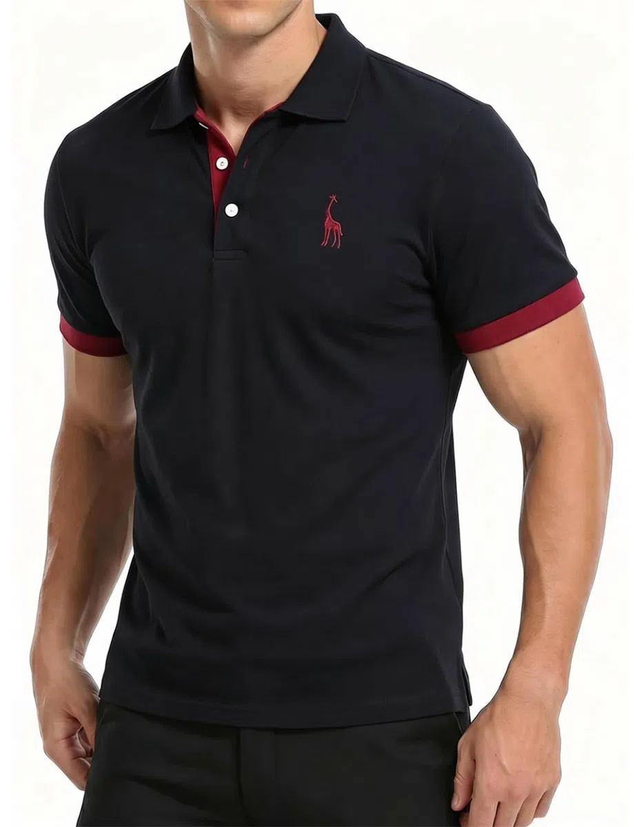 LIUPMWE Polo Uomo Manica Corta Ricamo Giraffa Cotone Moda Comodo vestibilità Slim Golf Poloshirt Sportive Shirt