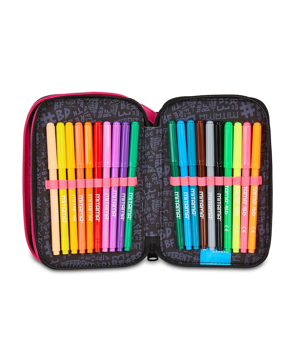 Mitama Astuccio Scuola 3 Scomparti, SUPER TRIPLO MUSIC POP, Contenuto 47 pz, Completo di Matite, Pennarelli, Portapenne Scuola Elementare Bambina