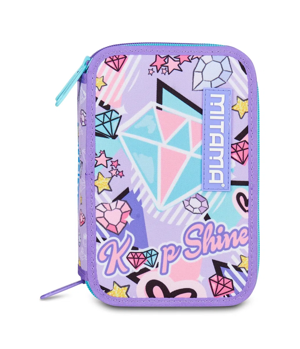 Mitama Astuccio Scuola 3 Scomparti, DOUBLE DIAMOND, Astuccio Attrezzato completo, 47 pezzi, 3 scomparti, Per bambine e ragazze, Scuola e tempo libero