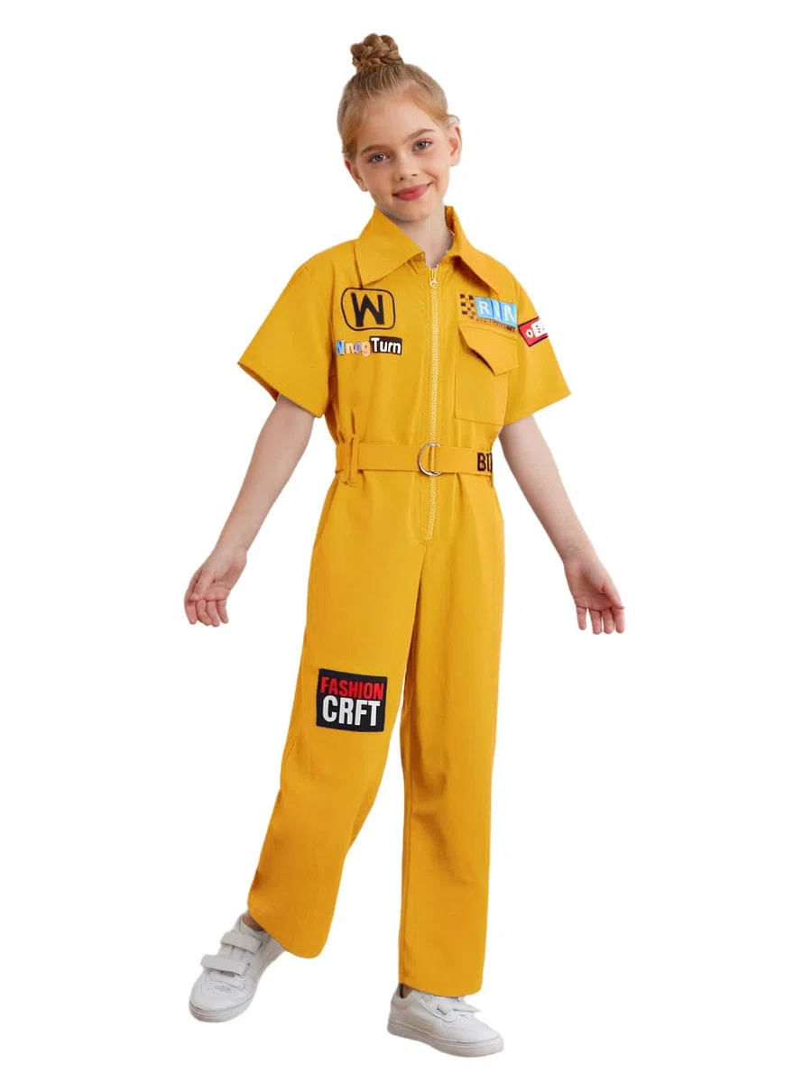 CHICTRY Tuta Intera da Lavoro Bambina Bambino Tuta Meccanici Gommisti Postale in Vita Elasticizzata con Cintuta Jumpsuit a Manica Corta Salopette Gamba Larga