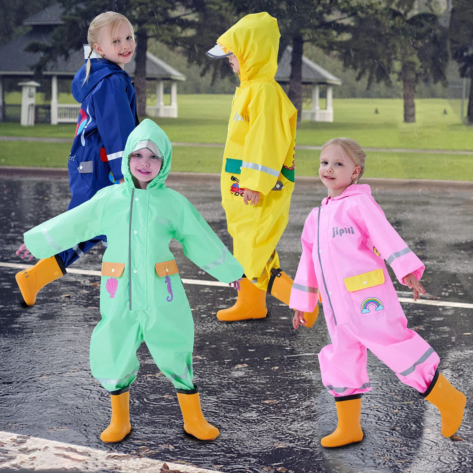 Bambini Impermeabile Ragazzo Tuta da Pioggia Antipioggia con Cappuccio Bambino Bambina Giacca Impermeabili Tute Portatile Sportivo Jogging Unisex Bimba Ragazza Ragazze 1 2 3 4 5 9 7 8 Anni