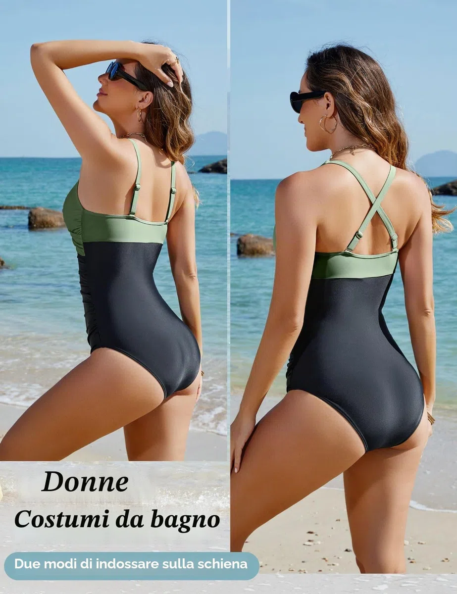 heekpek Costume da Bagno Donna Intero Curvy Scollo a V Push Up Imbottito Costumi da Bagno Vita Alta Incrocio Frontale Costumi Donna Mare Swimsuit