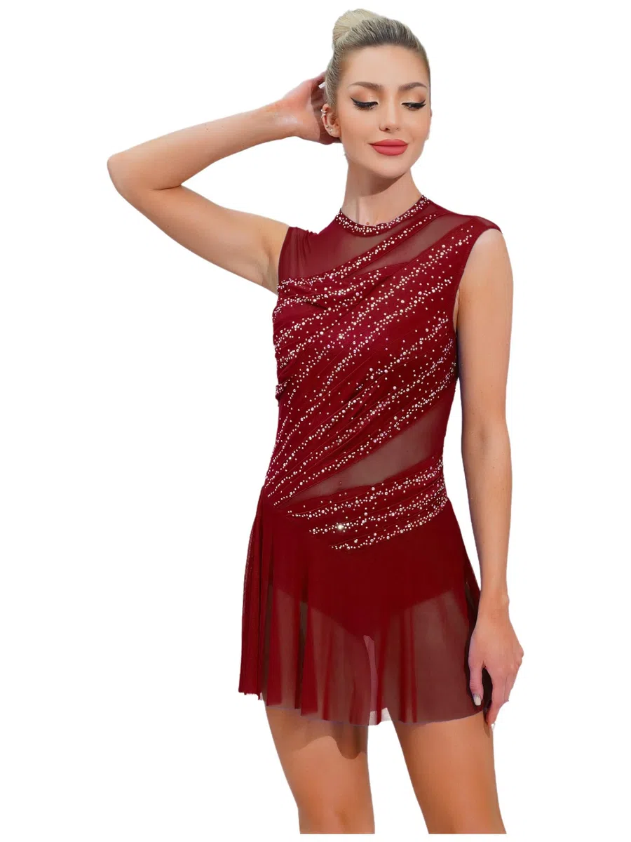 Yhong Abiti da Ballo per Pattinaggio Artistico Donna Body Senza Maniche con Paillettes Costume da Danza Ginnastica Ritmica