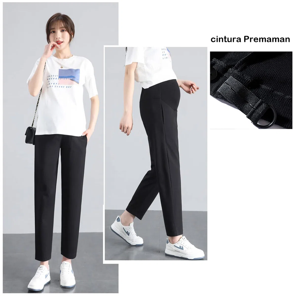 Pantaloni Premaman da Donna Pantaloni Corti a Gamba Dritta Tasche Regolabili in Vita Super Confortevoli