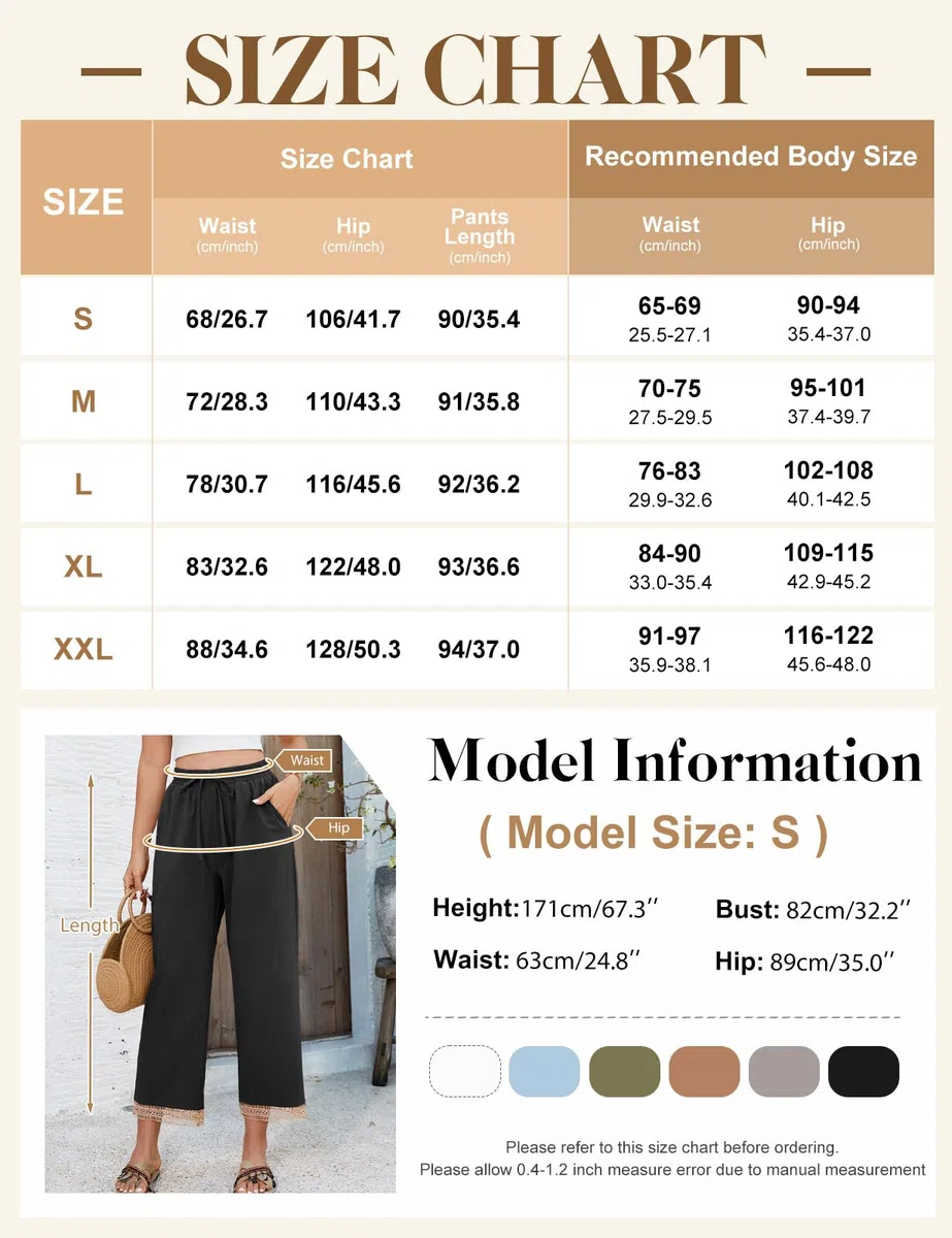 Pantaloni Donna Estivi Casual Cotone Pantalone Leggeri Larghi con Coulisse Elastico Pantaloni Vita Alta Gamba Dritta Pantaloni con Tasche