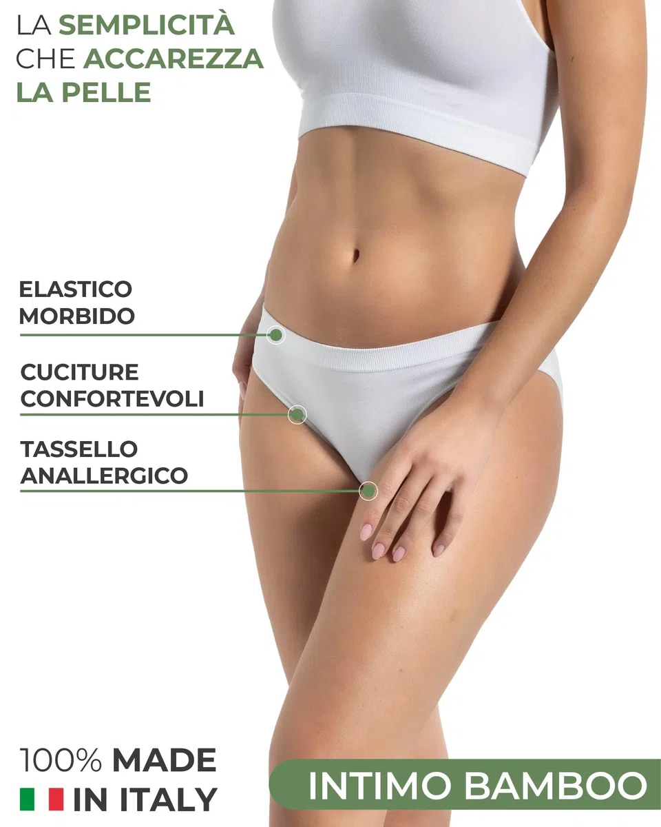 Risalti Slip Donna Bamboo Senza Cuciture 3 Pz - Mutande Donna Seamless Elasticizzate in Viscosa di Bamboo, Intimo Donna Traspirante Ipoallergenico, Morbide e Fresche Tutto Il Giorno - Made in Italy