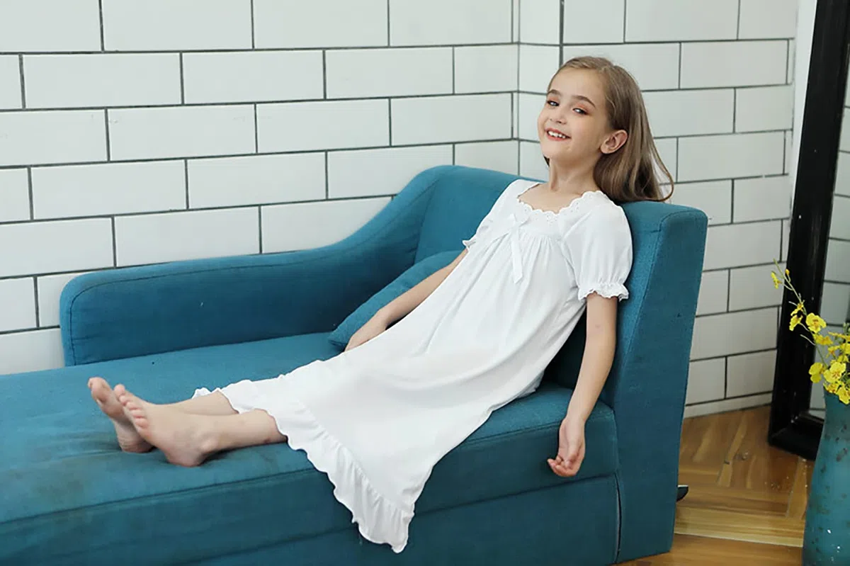 Verve Jelly Ragazze Principessa Camicia da Notte Estate Manica Corta Camicia Da Notte Increspature Camicia Da Notte Pizzo Vestito Del Bambino Ragazza Sonno Vestito