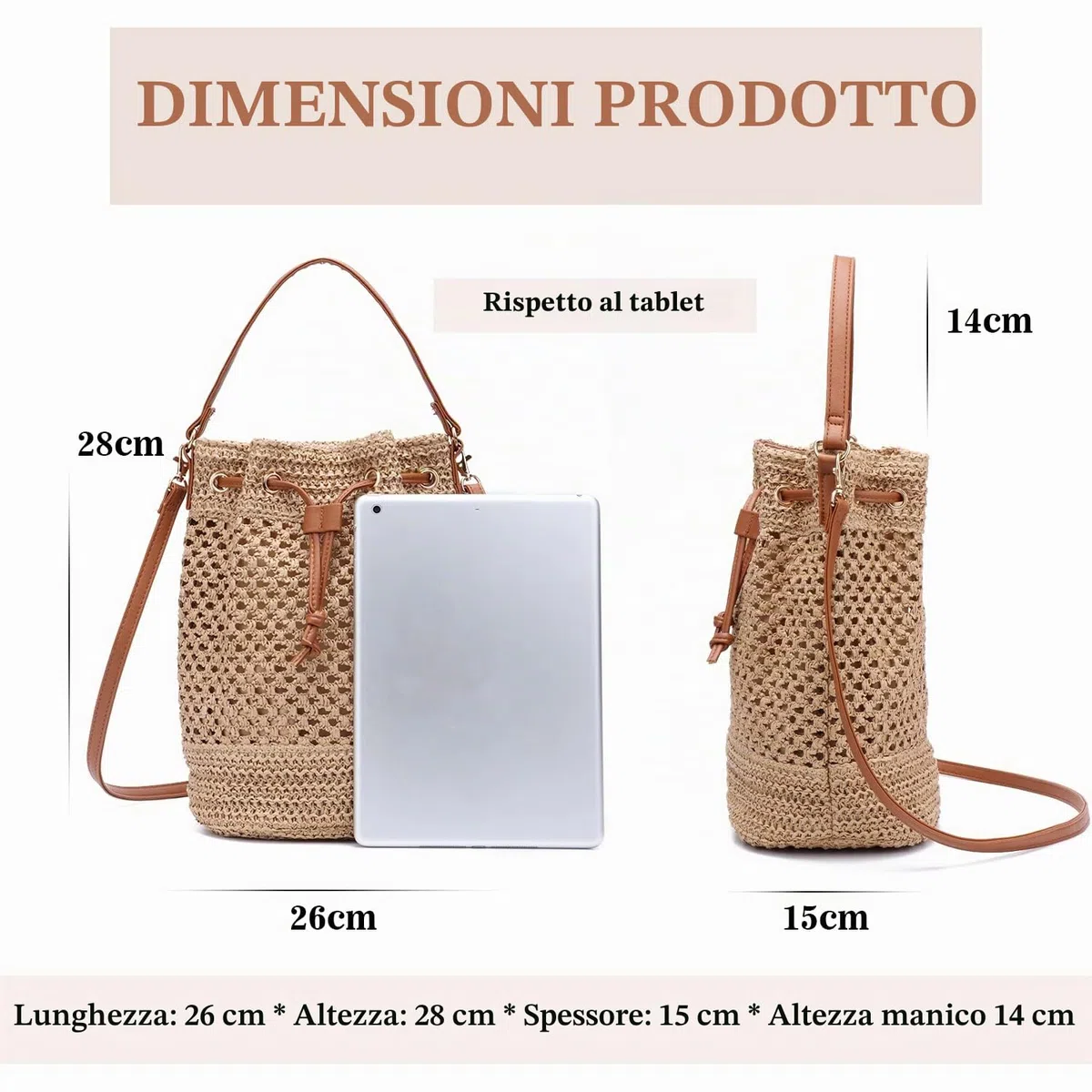 EVEOUT Borse a tracolla in Paglia Intrecciate a Secchiello Donna Bohémien Borsa a mano rafia spiaggia paglia Estiva