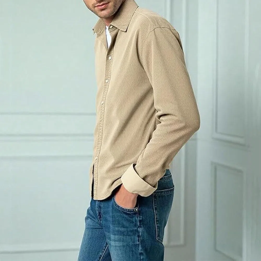 Camicie a Maniche Lunghe da Uomo con Motivo a Nido d'Ape, Camicie con Bottoni, Camicie con Texture, Eleganti Camicie Casual Urbane da Uomo in Velluto a Coste a Maniche Lunghe per Tutti i Giorni