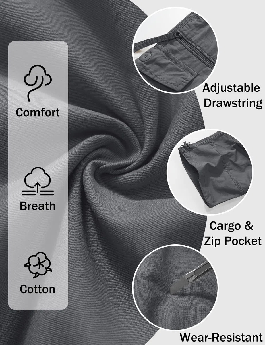 TACVASEN Pantaloncini Cargo in 100% Cotone 3/4 Casual con Molte Tasche per Uomo