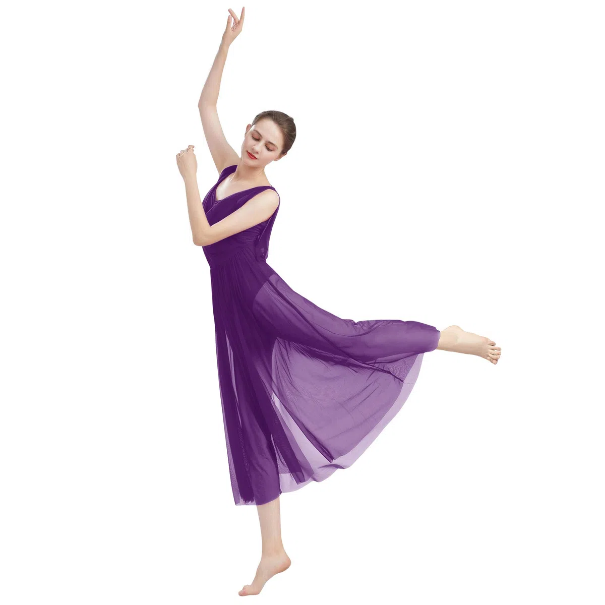 Donne Lirico Vestito da Ballo di Balletto Senza Maniche Body da Ginnastica Senza Schienale con Gonna in Tulle a Fette Costume da Danza Moderno Contemporaneo