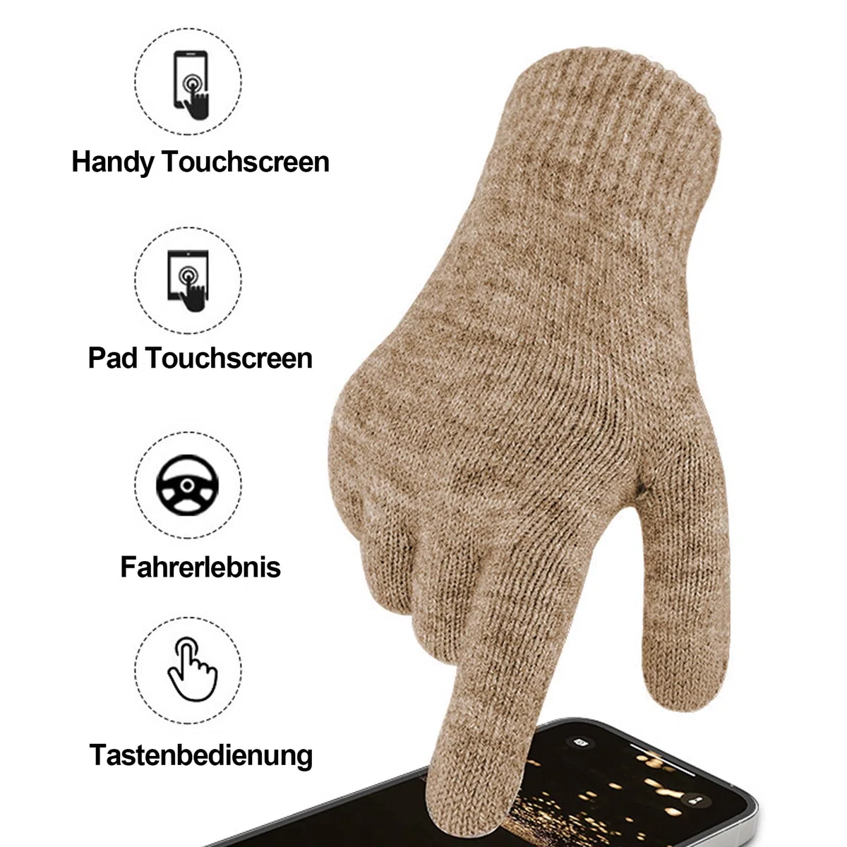 HOSPAOP Set Invernale Donna 3 in 1 – Berretto con Pompon, Sciarpa Lunga e Guanti Touchscreen, Cappello Invernale Donna a Maglia con Fodera in Pile, Accessori Caldi per Esterno e Quotidiano