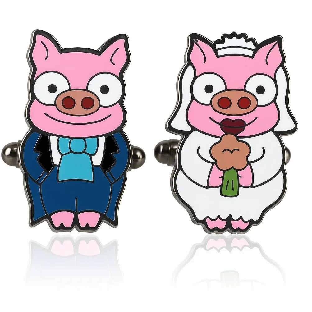 Gemelli divertenti con maialini smaltati a mano per camicia – Coppia di maiale sposo e sposa con dettagli – Accessorio unico per matrimoni, eventi formali e celebrazioni