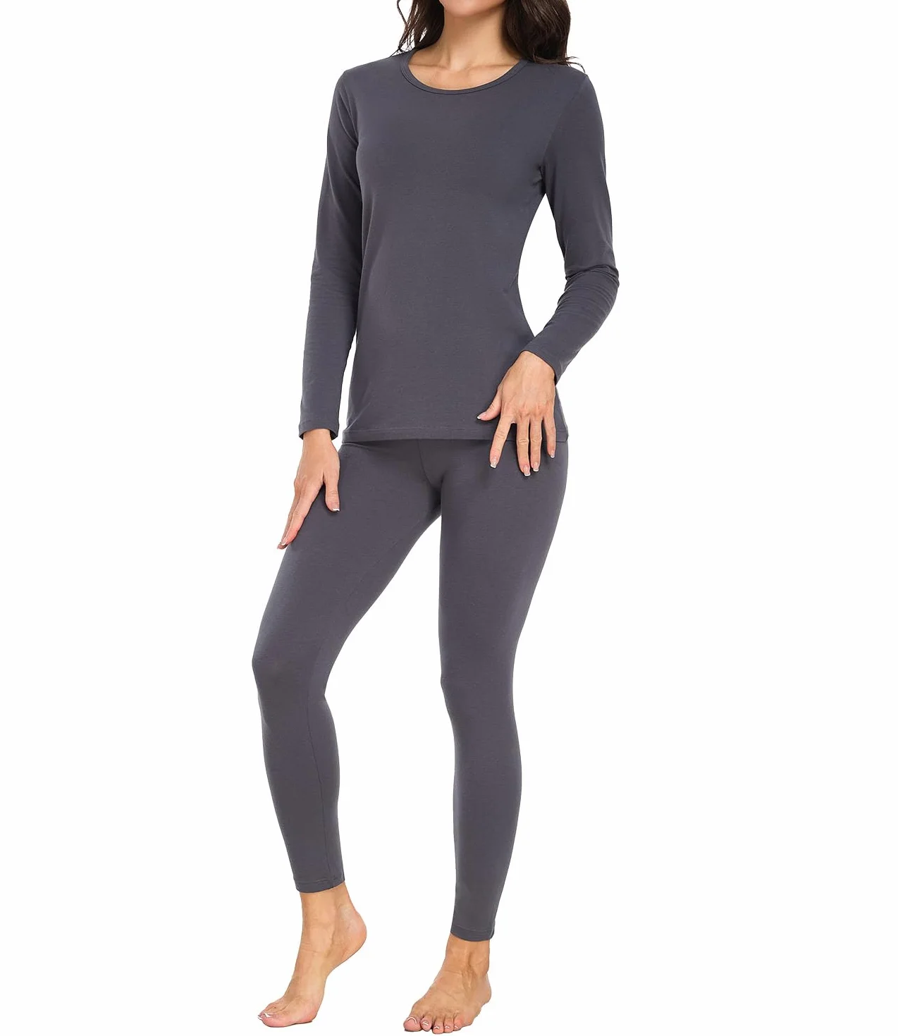 wirarpa Set di Intimo Termico in Cotone per Donne, Pigiama in Maglia a Lunga Giacca con Top e Pantaloni, Abbigliamento Termico per l'Autunno