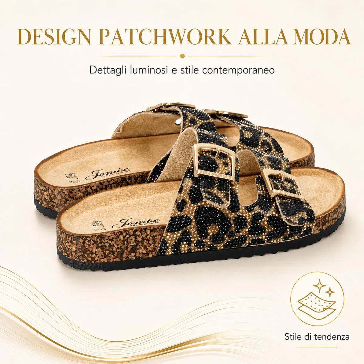 JOMIX Ciabatte Estive da Donna Comoda Suola in Sughero Punta Aperta Alla Moda Traspirante e Antiscivolo WCF250035