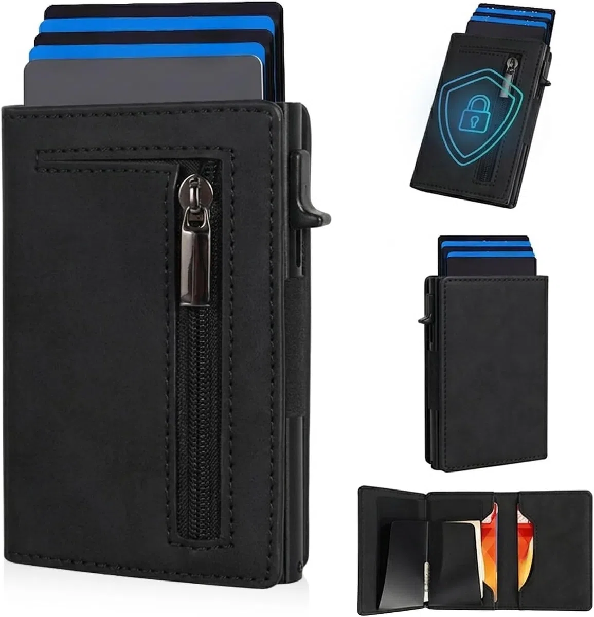 Bluvella 2.0 Portafoglio Uomo Compatto con Protezione RFID, Porta Carte Slim con Accesso Rapido, Porta Monete con Zip e Chiusura Magnetica, Design Elegante e Funzionale (Nero)