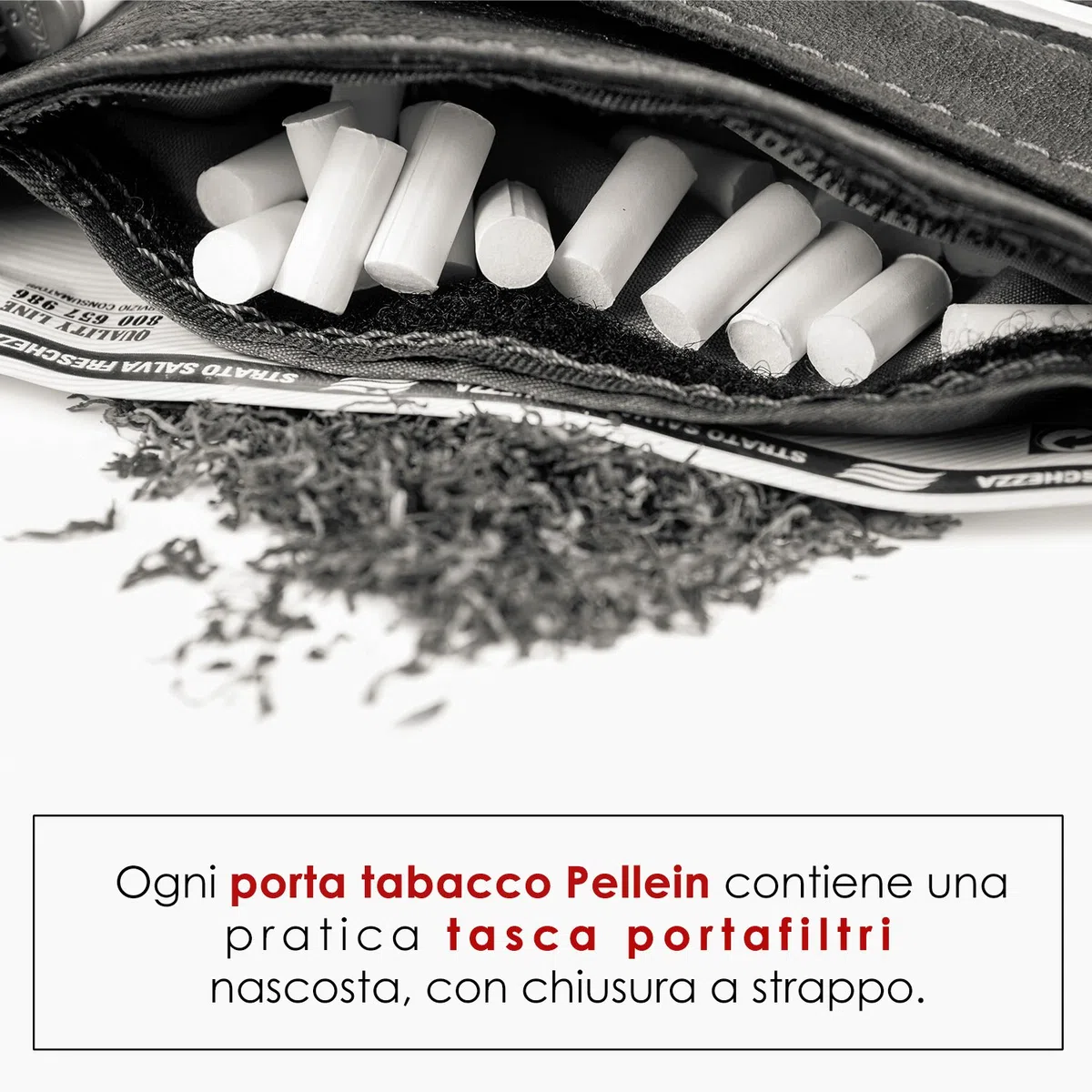 Pellein - Portatabacco in vera pelle Nero Hero - Astuccio porta tabacco, porta filtri, porta cartine e porta accendino. Handmade in Italy