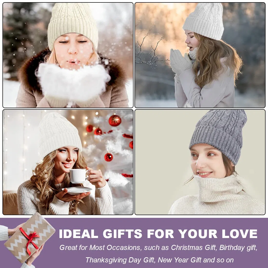 Warmiehomy Set Inverno per Donne, 3 Pezzi Set di Sciarpa Guanti Cappelli, Berretto Cappello Maglia con Sciarpa Berretti in Maglia Guanti e Manopole Sciarpe e Stole, Morbidi e Caldi