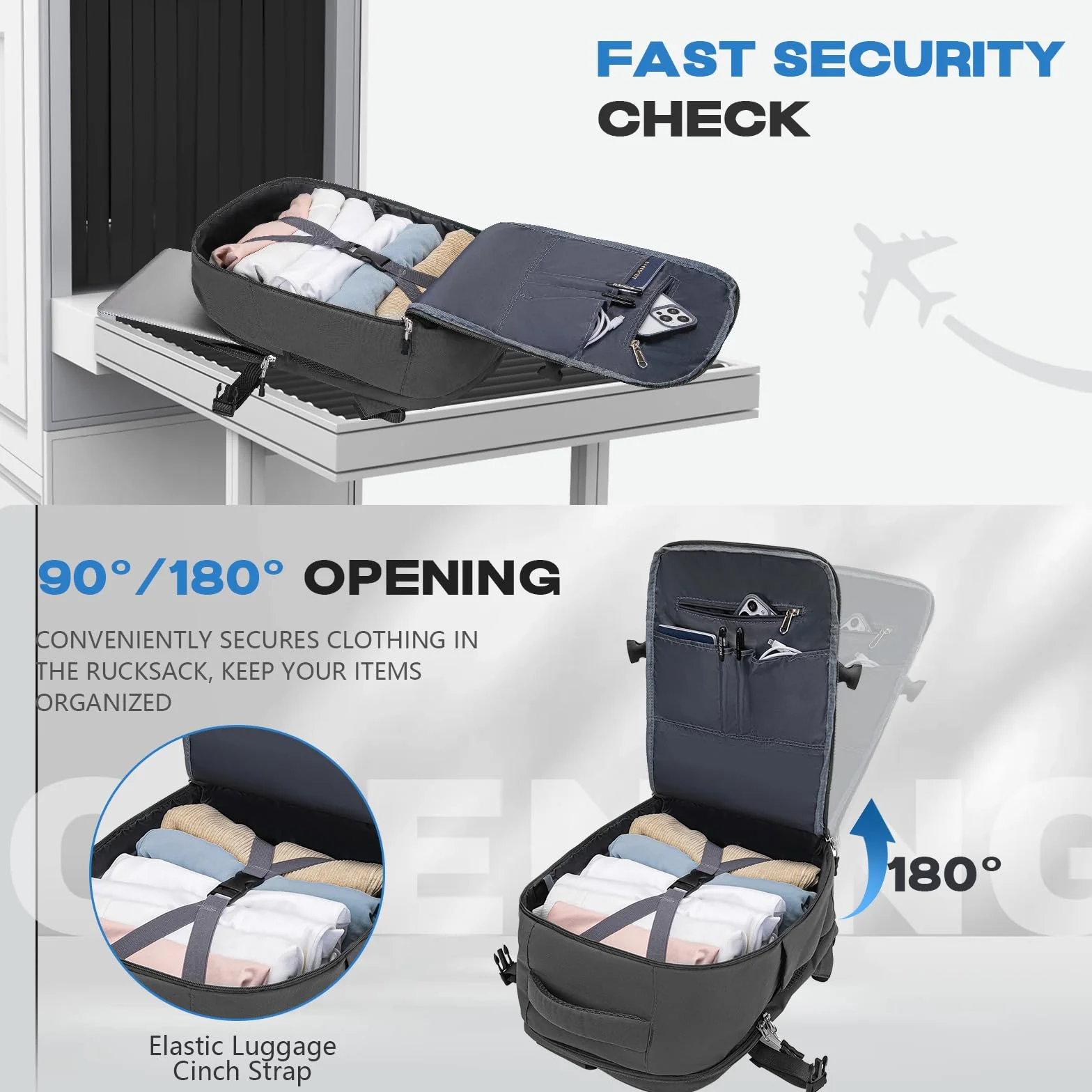 Xkdoai Zaino 40x30x20 per Ryanair Bagaglio a Mano 40x30x20 Zaino da Viaggio Aereo Bagaglio a Mano Borse da Cabina Zaini per PC Portatili 14 Pollici con Borsa per Bottiglie