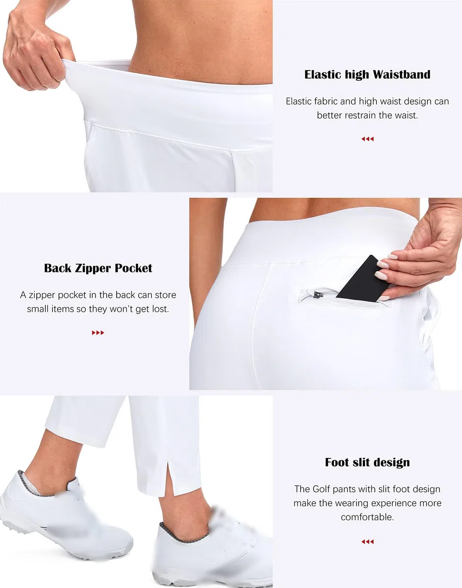 Pantaloni da golf leggeri da donna con tasche 7/8, pantaloni da jogging elasticizzati con caviglia per golf, sport, lounge, viaggi, lavoro