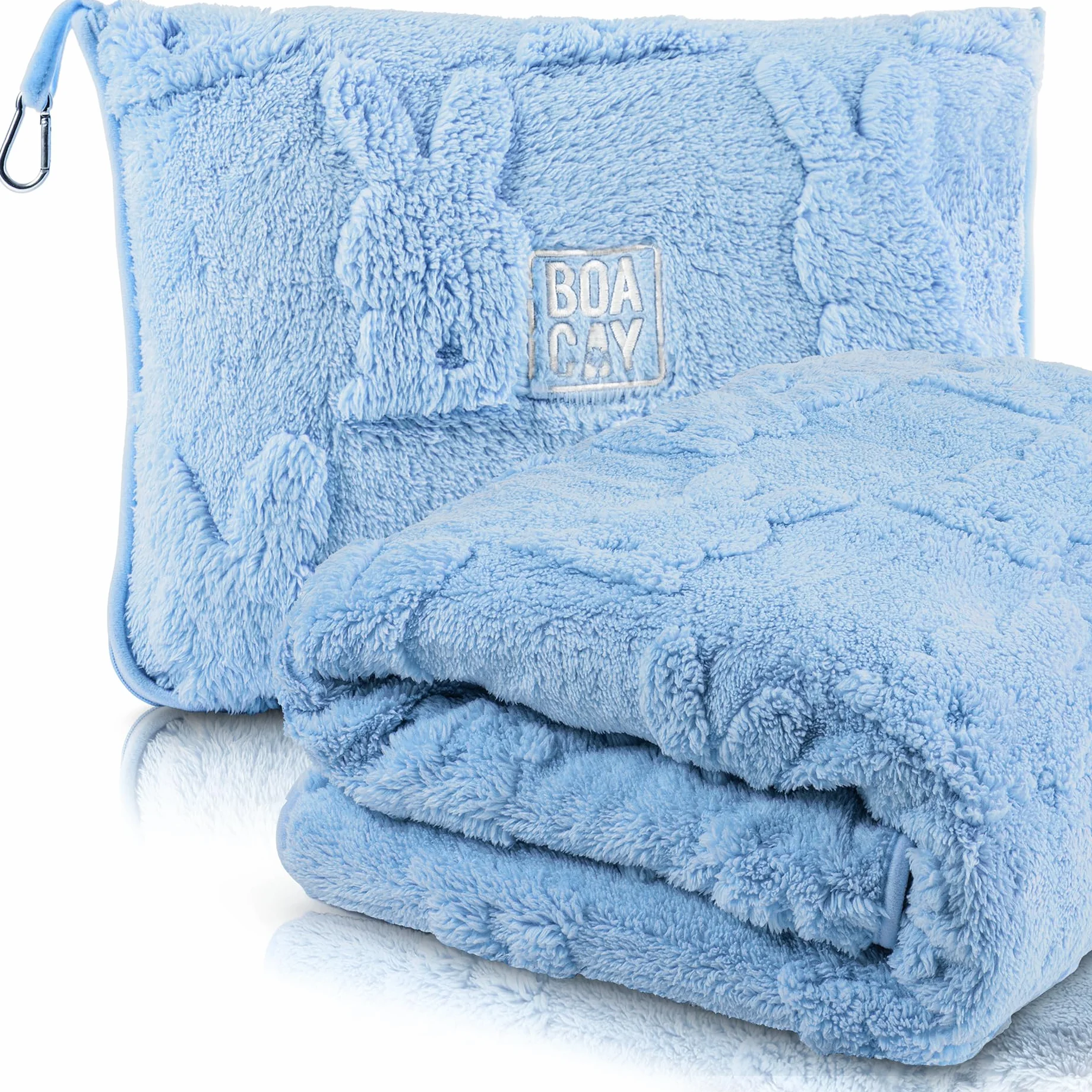 BOACAY Coperta da Viaggio per Bambini per Aereo, Auto - Coperta Plaid Morbida per Bambini per All'asilo - Cuscino per Ragazze, Ragazzi con Clip per Zaino, Manica per Bagagli