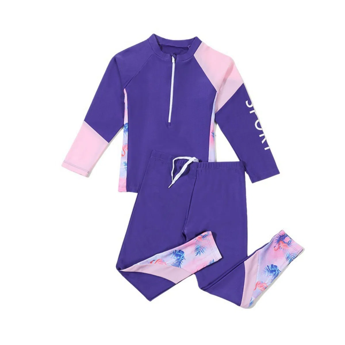 Hotfiary Ragazze Costume da Bagno a Manica Lunga, Set di Costumi da Bagno a Due Pezzi, 1/4 di Camicia da Nuoto con Zip e Pantaloni Lunghi da Bagno, Muta da Immersione, Protezione Solare UV50+
