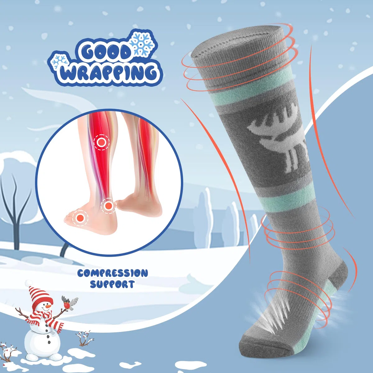 Calze da Sci Ragazzi, Calze Termiche Invernali, Calze da Neve a Compressione, Calzini al Ginocchio Morbido Caldo, Adatto per Neve Sci Snowboard Escursionismo, Dimensioni 25-36, 1 Paio