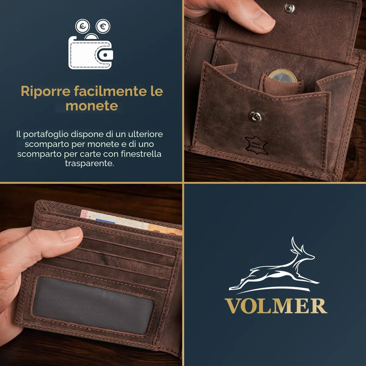 Portafoglio in vera pelle, Slim, confortevole e molto robusto PROTEZIONE RFID #Easycomfort (brown/marrone)