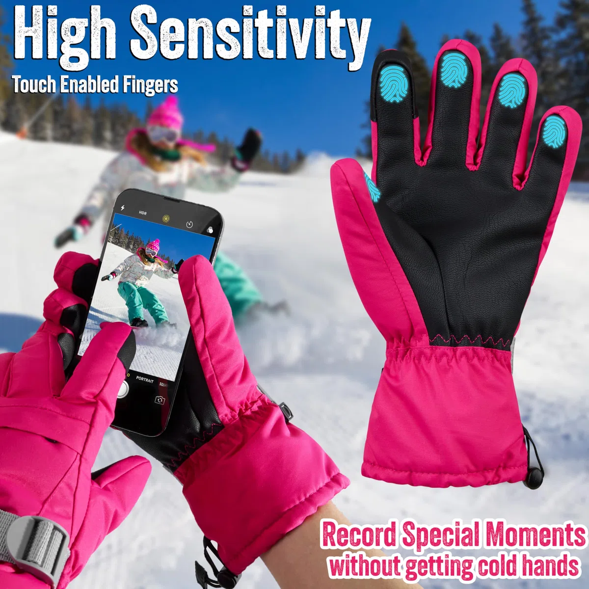 CityComfort Guanti da Sci Donna - Guanti Invernali con Touch Screen Guanti Termici Impermeabili Imbottiti per Neve Snowboard Freddo