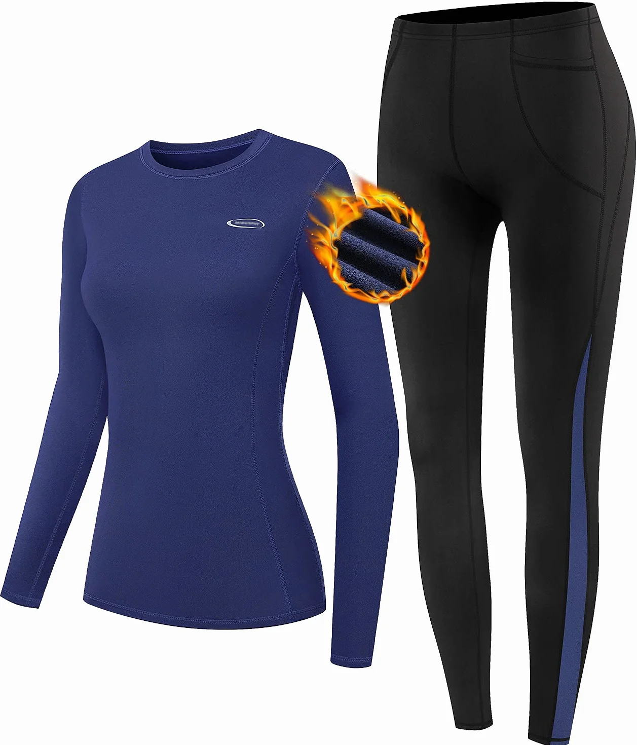 AMGUTEN Biancheria Intima Termica Donna Biancheria Funzionale Donna con Funzione Quick Dry Sportiva Set di Biancheria Intima Base Layer Traspirante Riscaldante Ideale per attività all'Aperto Blu