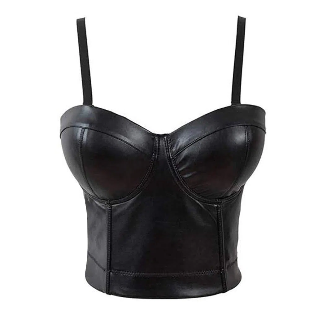 Nera PU Bustino Gotico con Bustino Gotico da Donna Top Corto Bustino Corset Top in Pelle
