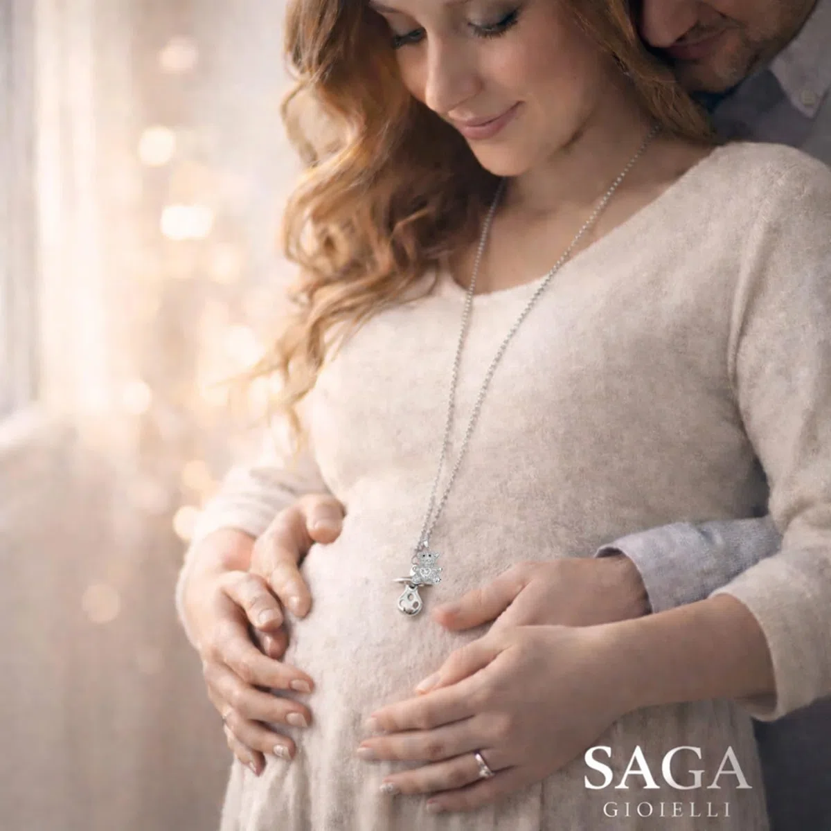 SAGA GIOIELLI® Collana Donna Chiama Angeli Gravidanza Richiamo degli Angeli Donna Incinta Ciuccio Orsacchiotto