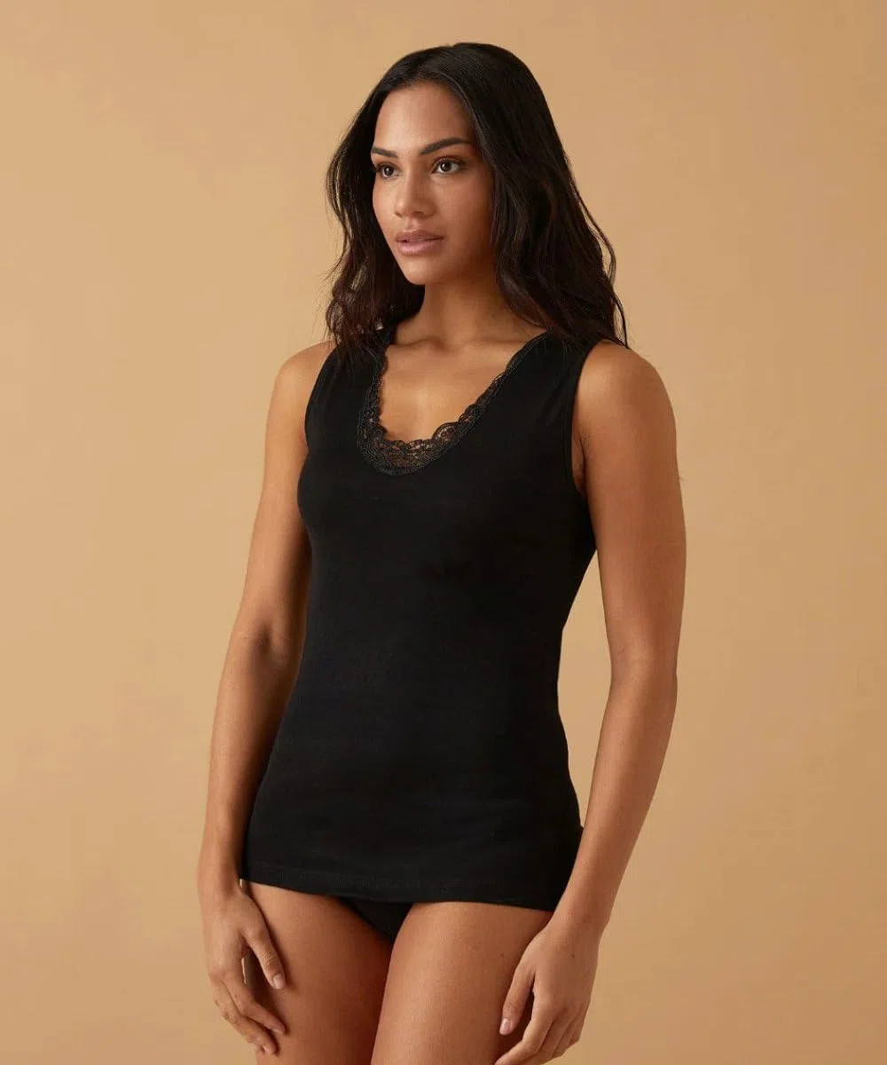 JADEA 3 Pezzi Canotta Donna Spalla Larga 9001 Inserti in macramè in Cotone