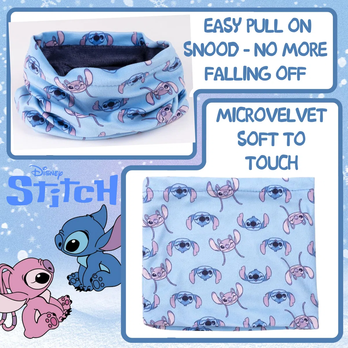 Disney Stitch & Angel Bobble Hat + Snood Sciarpa + Guanti Set Ragazze 3 Pezzi Inverno Set Regalo