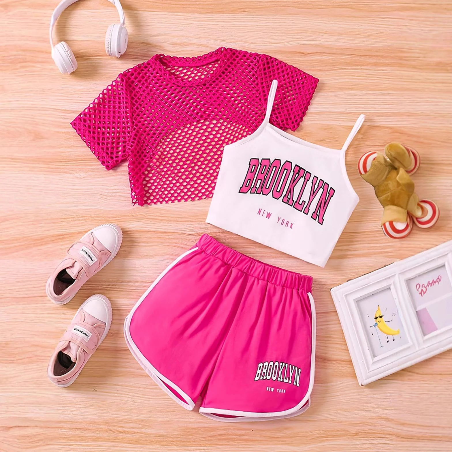 Abiti estivi per ragazze, set da 3 pezzi, casual, vestibilità ampia, top senza maniche, pantaloncini, per attività all'aperto, età 8-14, abbigliamento da gioco comodo e traspirante. #12