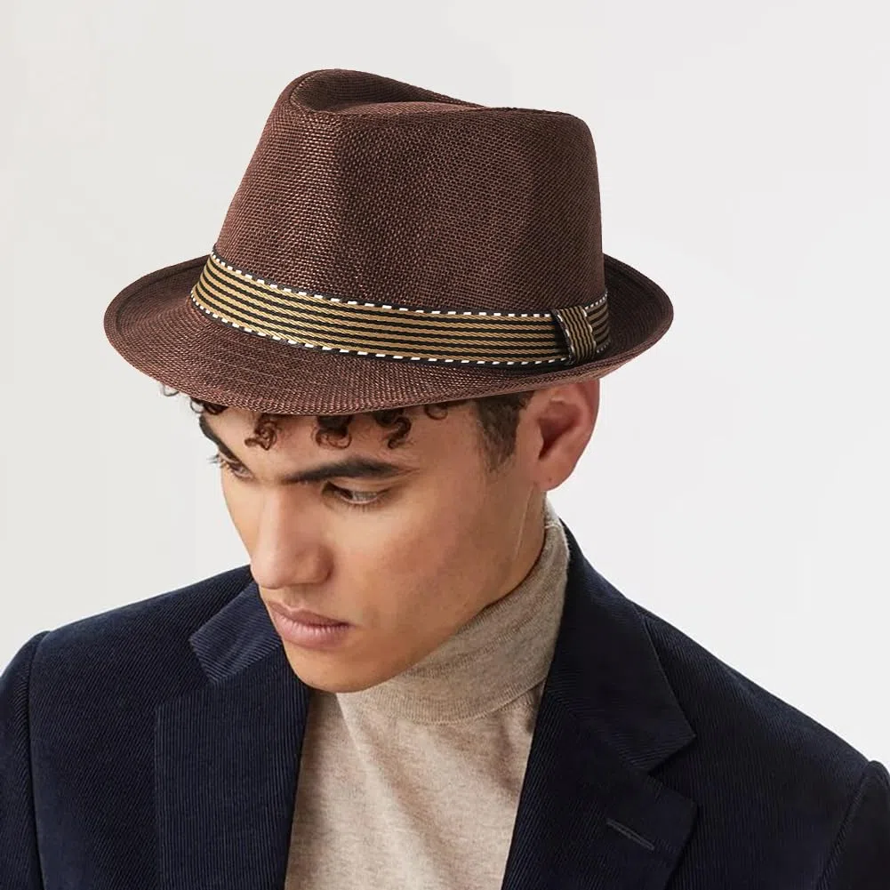 Initlove Cappello Fedora unisex classico Panama cappelli a tesa corta Trilby cappelli