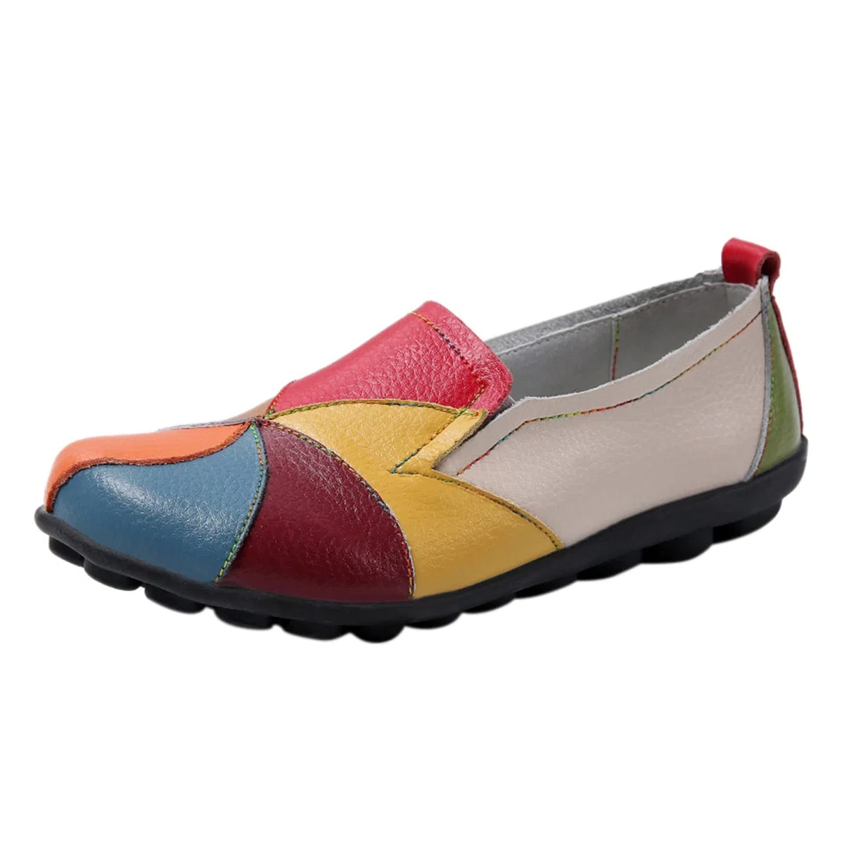 Scarpe basse da donna Loafers con patchwork colorato chiuso punta tonda scarpe basse antiscivolo slip-on in pelle mocassini suola in gomma morbida sandali casual scarpe da barca