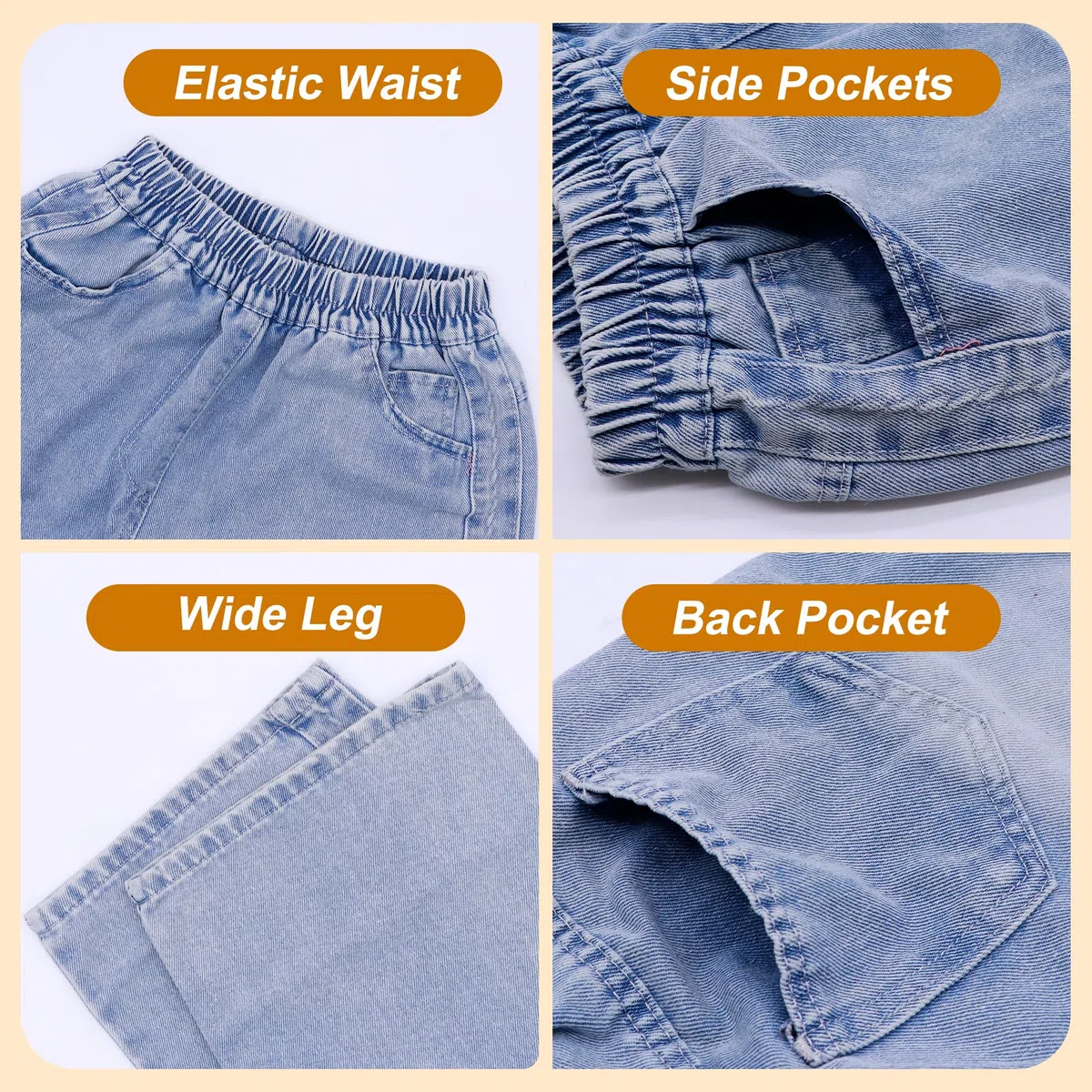 Jeans Ragazze, Baggy Loose Fit Morbidi Pantaloni con Elasticizzati Vita Lunghi Denimjeans Bambina Casual Gamba Larga Blu Denim Pants Versatile Moda Streetwear per Ragazza 6-14 Anni