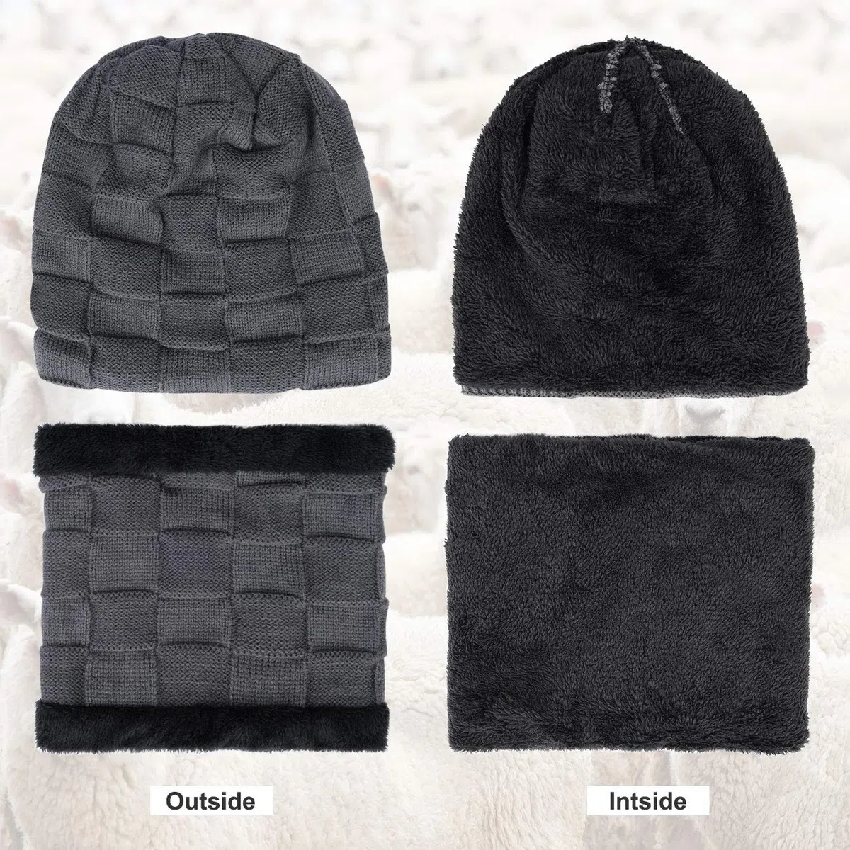 Cappello Sciarpa e Guanti Touch Screen Uomo Invernali Berretto in Maglia con Sciarpa Beanie Collo della Ciarpa 3/2 Pezzi per Uomo Donna