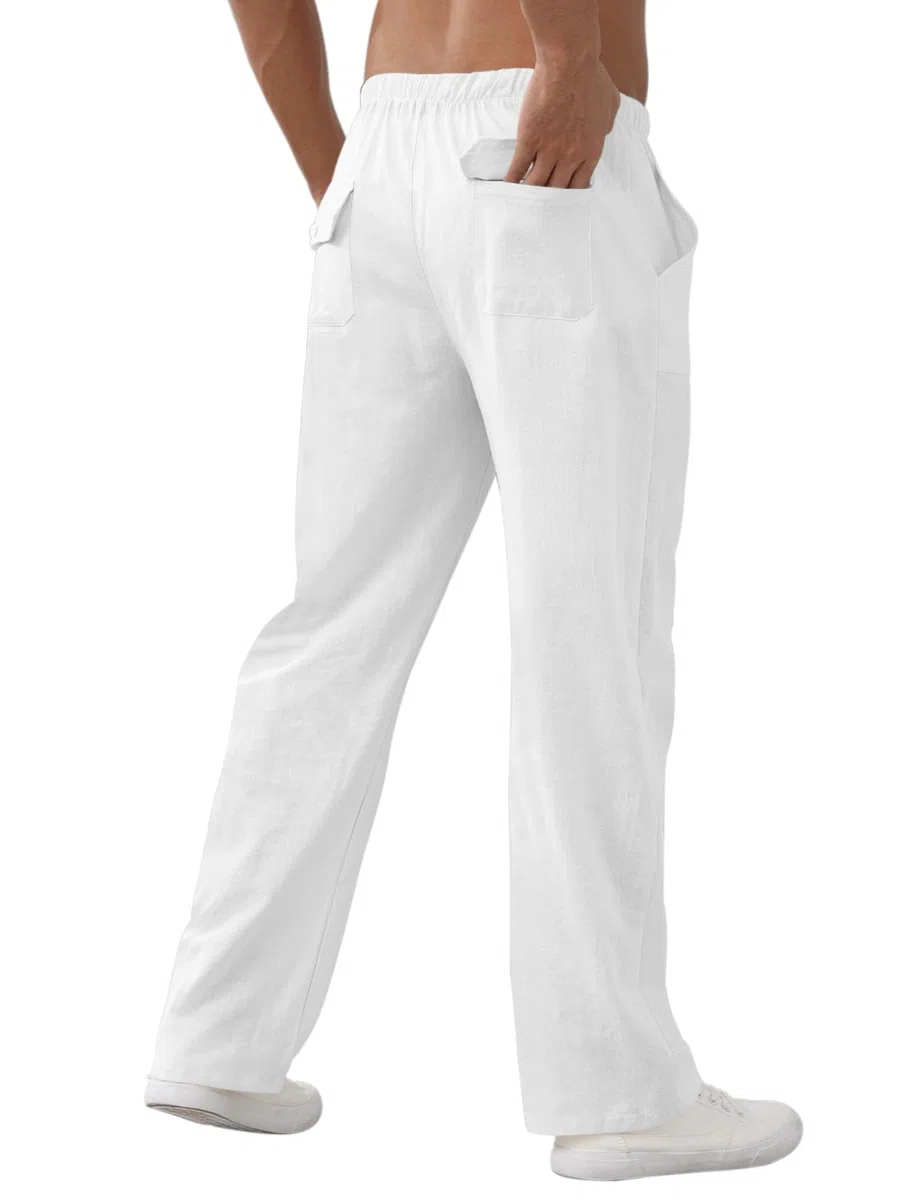Pantaloni Uomo Estivi Pantaloni in Lino Pantaloni Uomo Estivi Leggeri Pantalone Larghi per Il Tempo Libero con Tasche, Elastico in Vita e Coulisse
