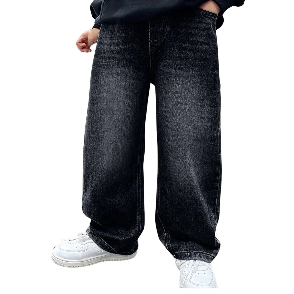 Bambini Jeans Baggy Larghi Ragazzo Denim Pantaloni con Vita Elastica Larga Bambino Jeans con Tasche Lunghi Bimba Denim Pantaloni Eleganti Wide Leg Vintage Stretch 5-13 Anni