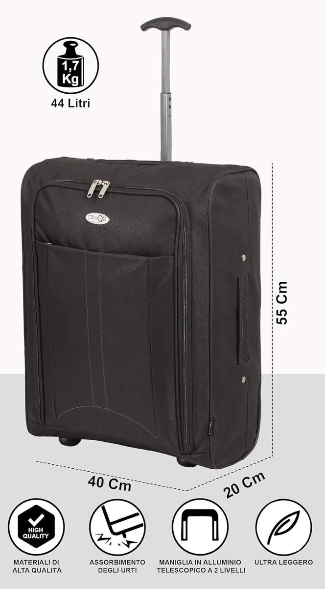 CABIN GO 5630 trolley economy - Trolley morbido 2 ruote 55x40x20 cm ultra leggero utilizzabile come bagaglio a mano dimensioni standard
